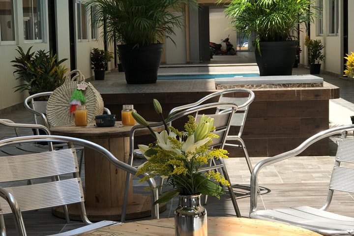 Sitting areas near the pool