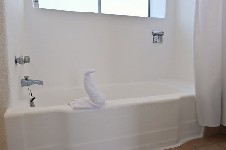 Tub in a standard room with 2 beds