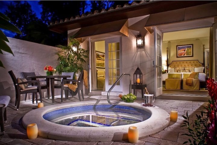 Villa suites at the Fisher Island Club hotel have a private patio with Jacuzzi