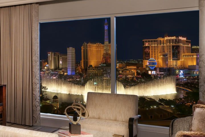 View of the fountains from a Bellagio suite