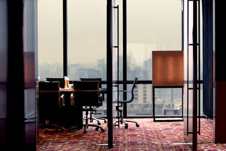 Business center overlooking the city at the Renaissance Shanghai Zhongshan Park Hotel
