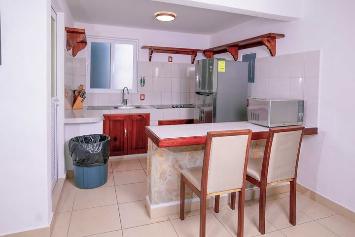 Kitchen in the villa with garden view