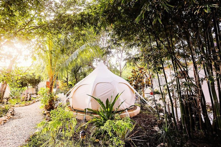 Exterior view of a tent