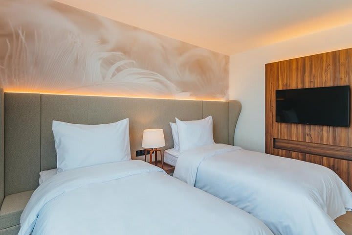 Bedroom with two beds in a penthouse