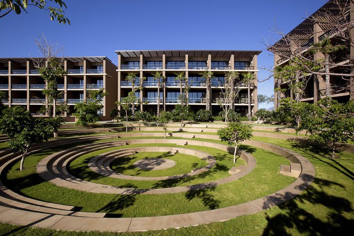 The hotel is surrounded by gardens