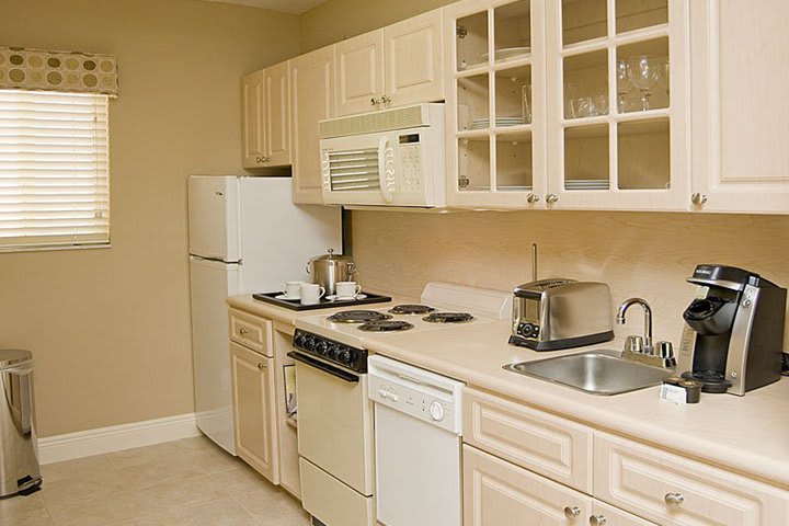 Kitchen in an apartment at the Sun Harbour Boutique Hotel