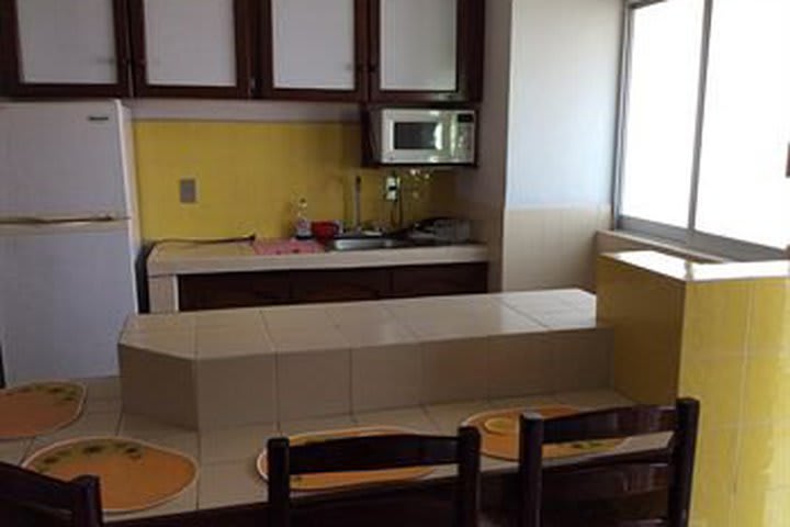 Kitchen with microwave