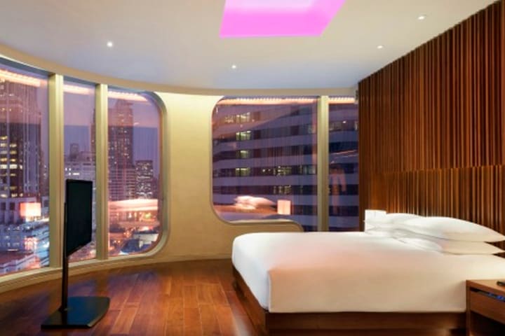 Guest rooms at the Andaz Shanghai hotel have flat-screen cable TV