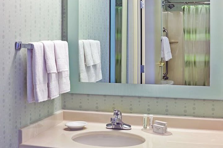 Guest bathroom in a suite at SpringHill Suites, hotel in Schaumburg