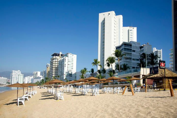 The beach club has sun loungers and shades