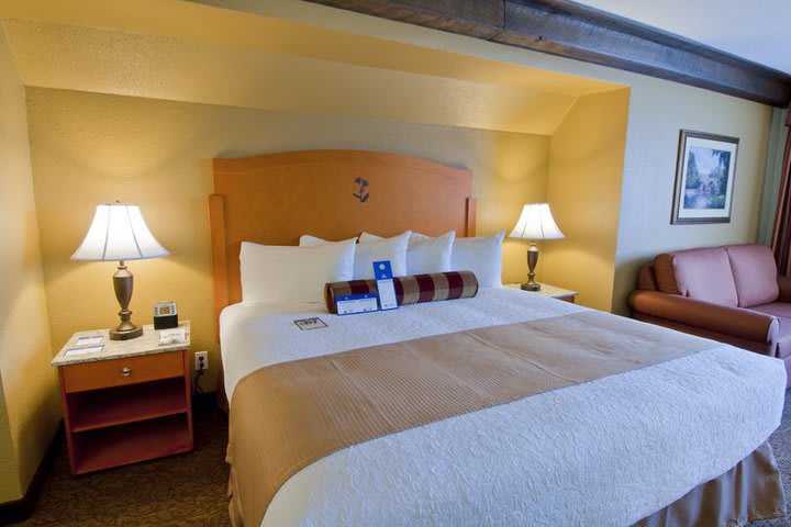 Guest room with sofa bed at the Best Western Plus Abercorn Inn Vancouver Airport Hotel in Richmond