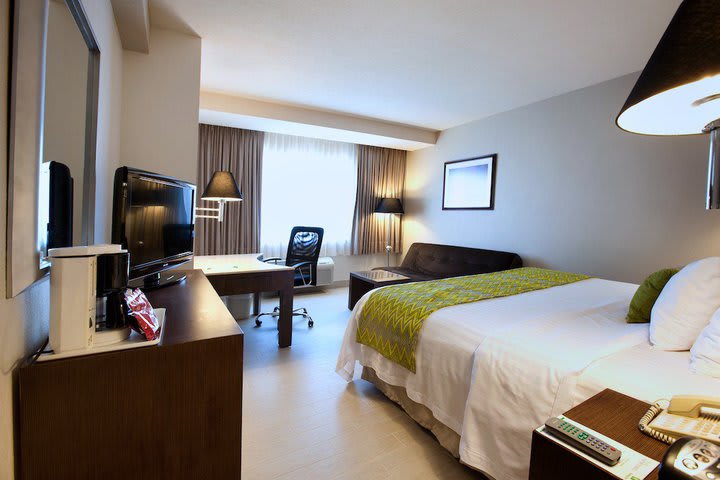 The rooms offer view of the volcanoes or the city of Puebla