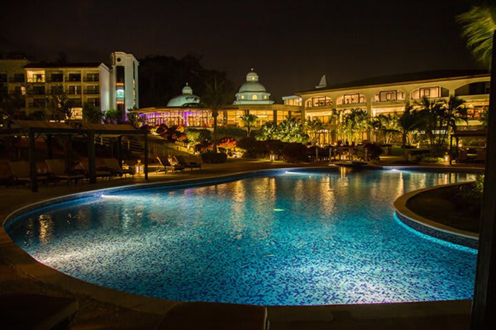 Night view of one of the pools