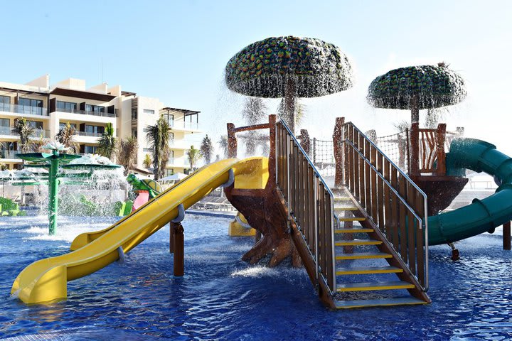 There is a water park with slides