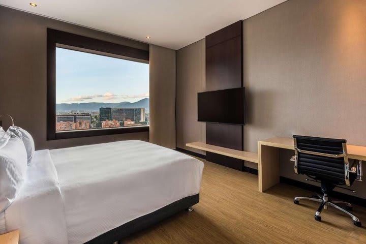 The hotel offers 199 modern-style guest rooms and suites