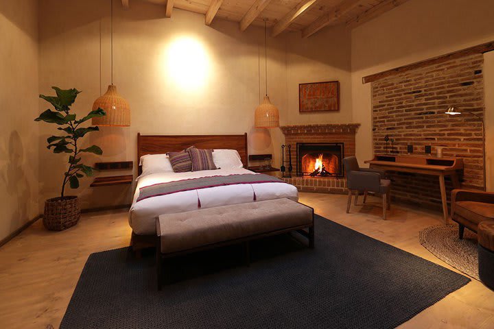 Guest room with a fireplace