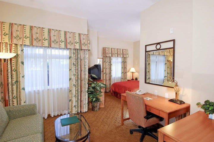 Work desk in a suite at the Homewood Suites SFO Airport North hotel