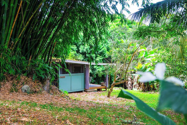 Cabaña de diseño, 1 cama de matrimonio, cocina, vistas al jardín