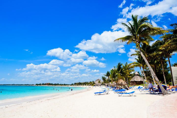 La playa está equipada con camas de playa plegables