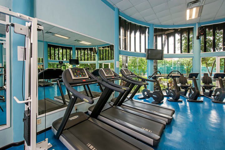 The fitness center is equipped with a variety of machines