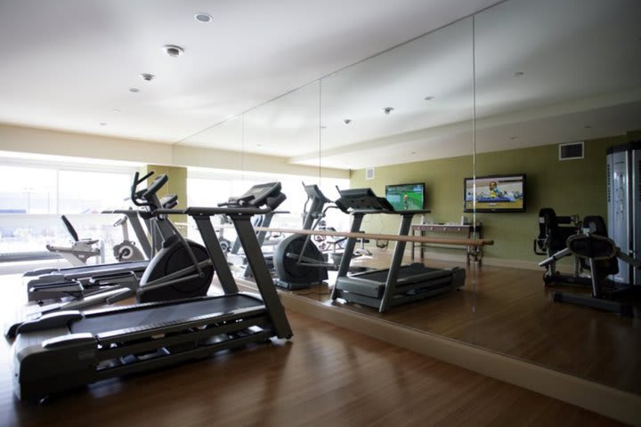 Fitness center at the Miyako Hybrid hotel in eastern Torrance