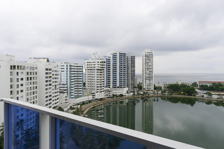 Cityscape from an apartment's balcony