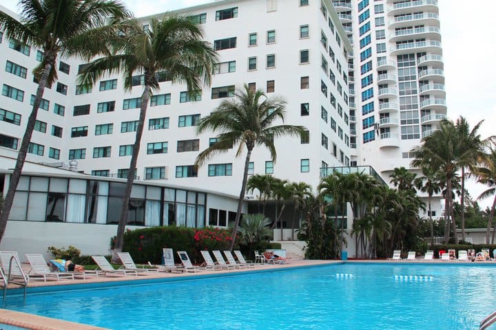 Some rooms overlook the pool