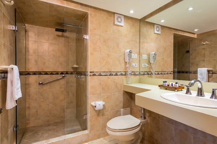 Private bath with shower and amenities