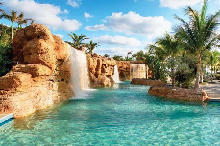 One of the pools has waterfalls