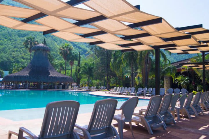 The hotel features a pool