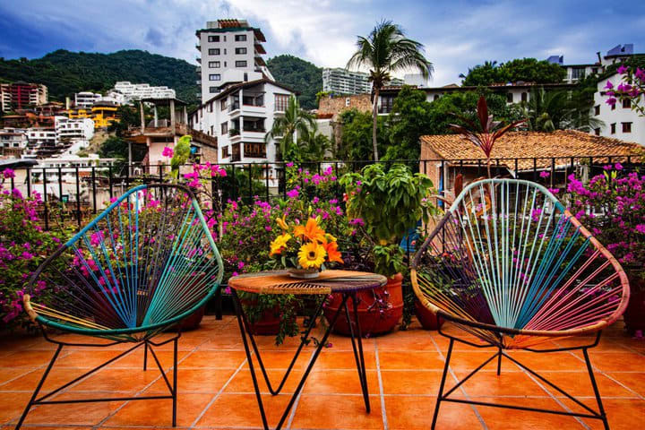 Área de descanso exterior en la terraza