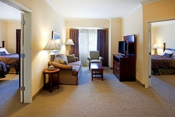 A suite's sitting area at Staybridge in San Antonio