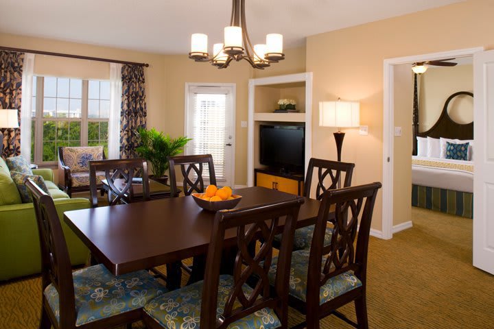 Sitting and dinning areas in a suite at Hilton Grand Vacations Suites at SeaWorld