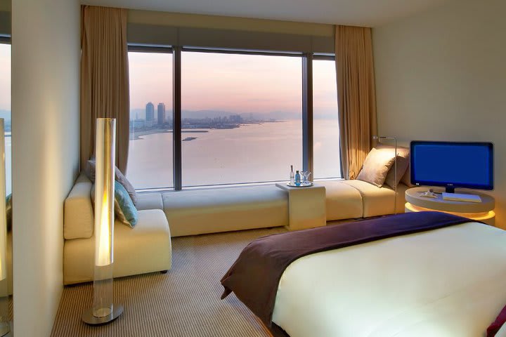 Guest room at W, beachfront hotel in Barcelona