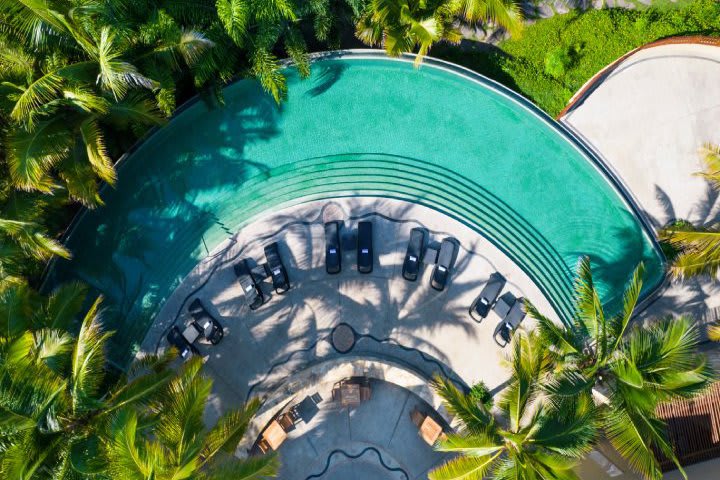 Aerial view of a pool