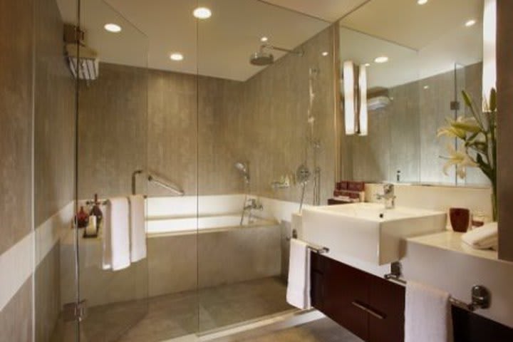 Interior view of a guest bathroom at Oakwood Residence Shanghai