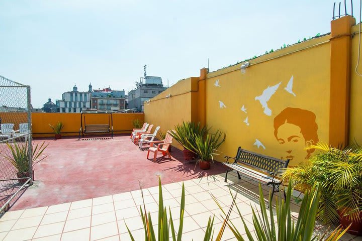 The terrace offers views of the city