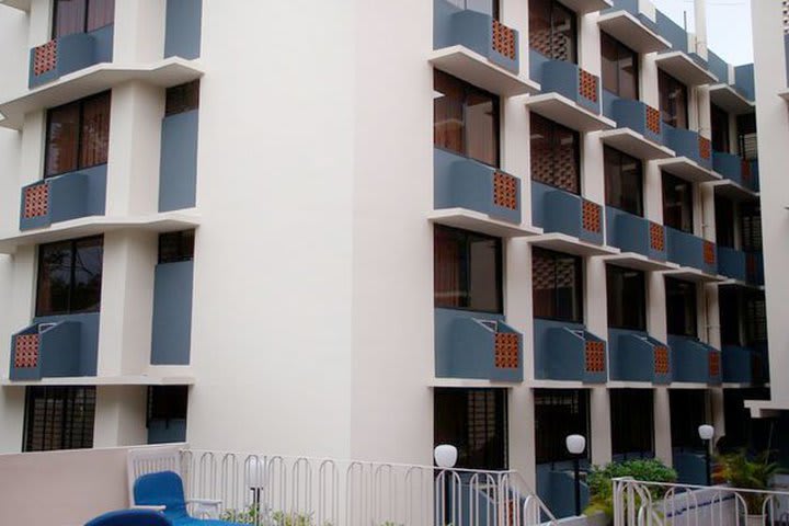 View of the guest rooms from the pool