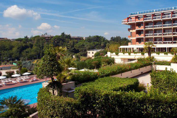 Courtyard overlooking the pool at Altahotel in Rome