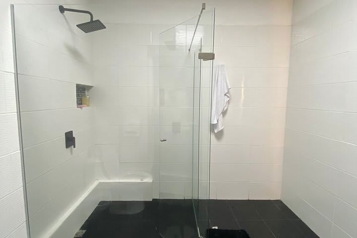 Private bathroom with shower in an apartment