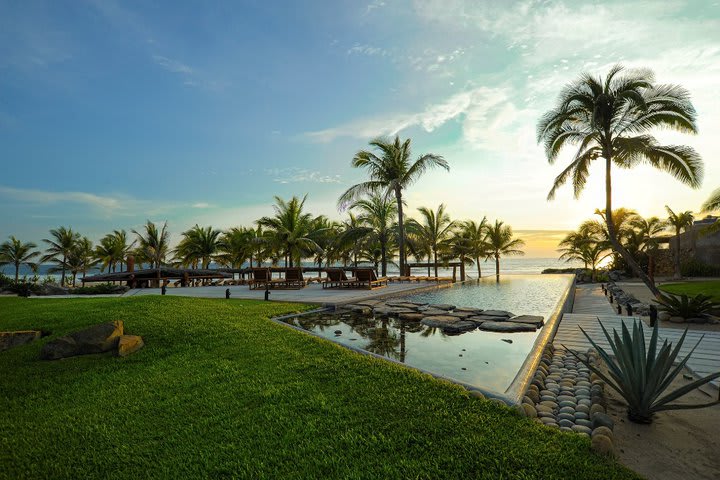 Jardín y piscina del hotel