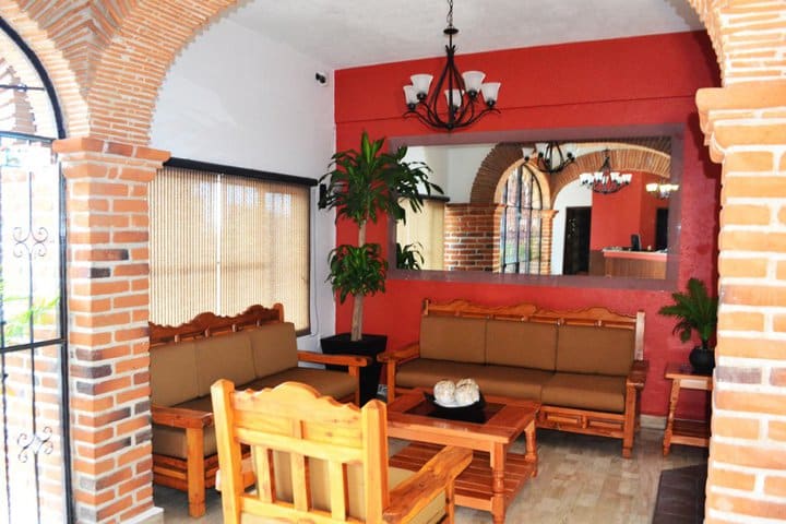 Lobby at Rinconada de Cortes, colonial-style hotel in Cuernavaca