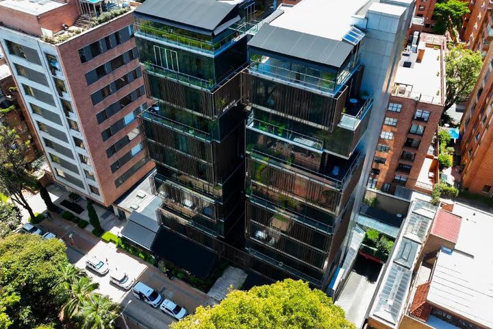 Aerial view of the building