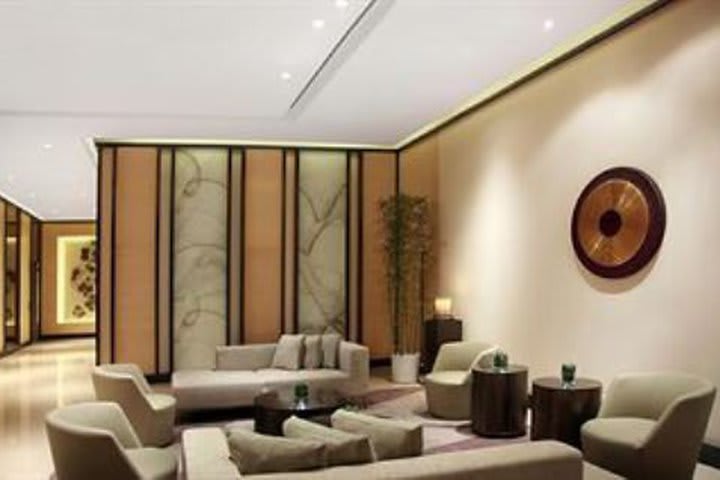 Interior view of one of the rooms at the Fraser Residence, hotel in Shanghai