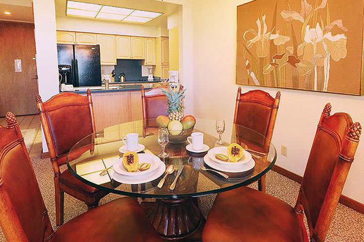 Kitchen area in an apartment at the Aston Shores hotel