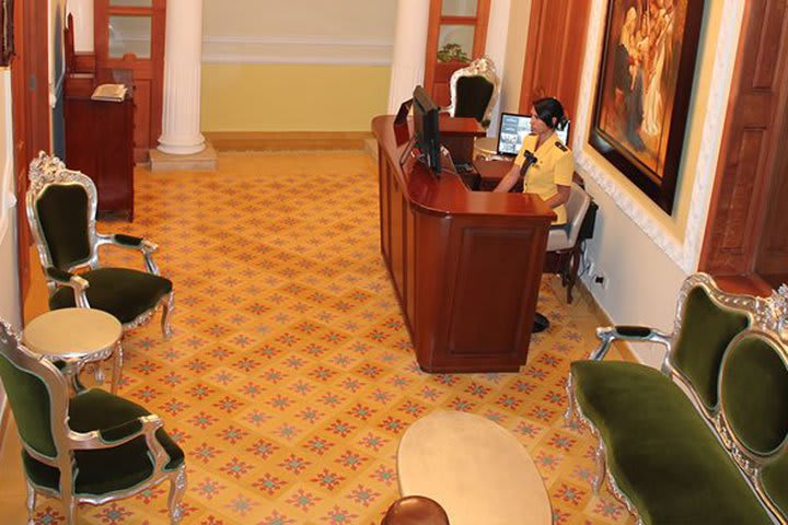 Lobby and front desk at the boutique hotel