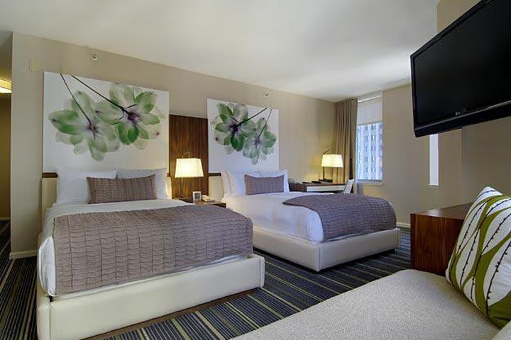 Guest rooms at the Fairmont Chicago at Millennium Park hotel have 42-inch TV