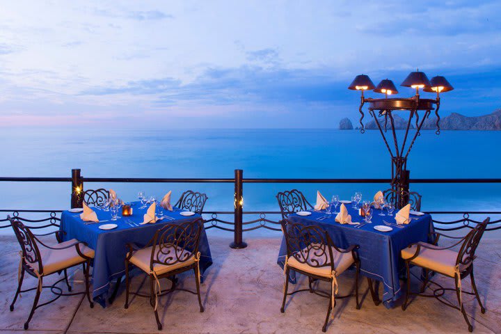 The terrace at Bella California restaurant has a panoramic view to the sea