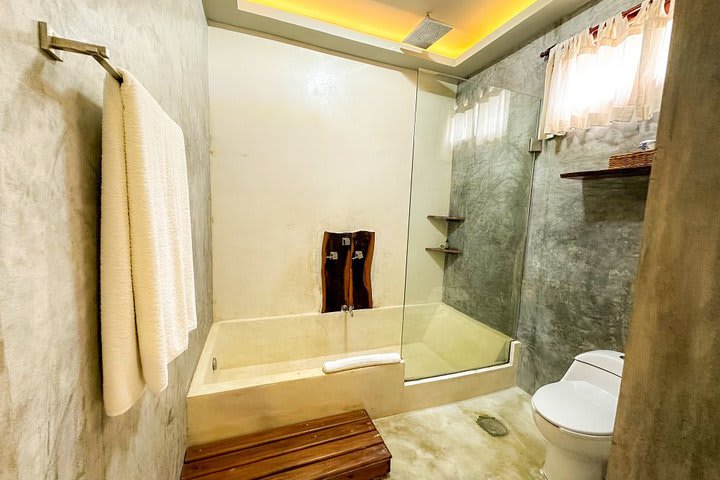 The shower in the deluxe suite