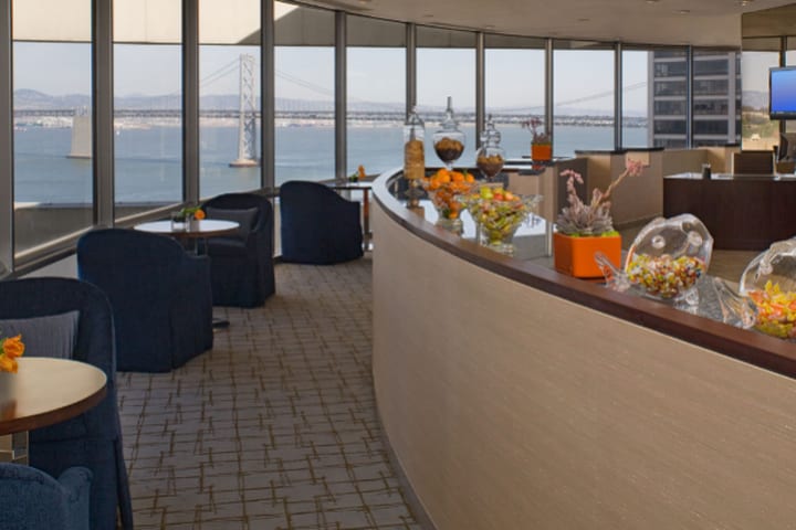 The executive room at Hyatt Regency San Francisco serves daily drinks and snacks